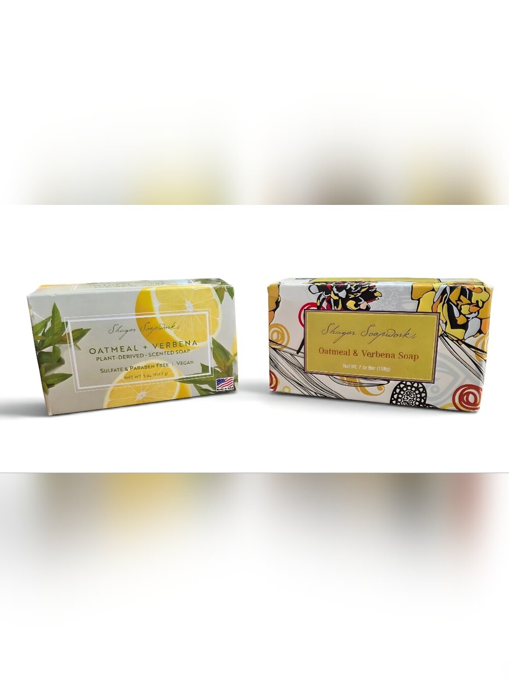 2 Bars Shugar Soapworks Oatmeal+Verbena Plant-based Pure Essential Oil  5 & 7 oz